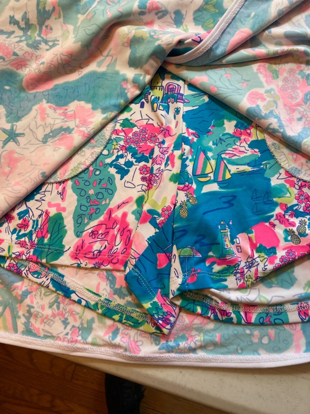 Lulu-B Coastal Floral Mini Skirt in Teal, Pink & White - Picture 3 of 12